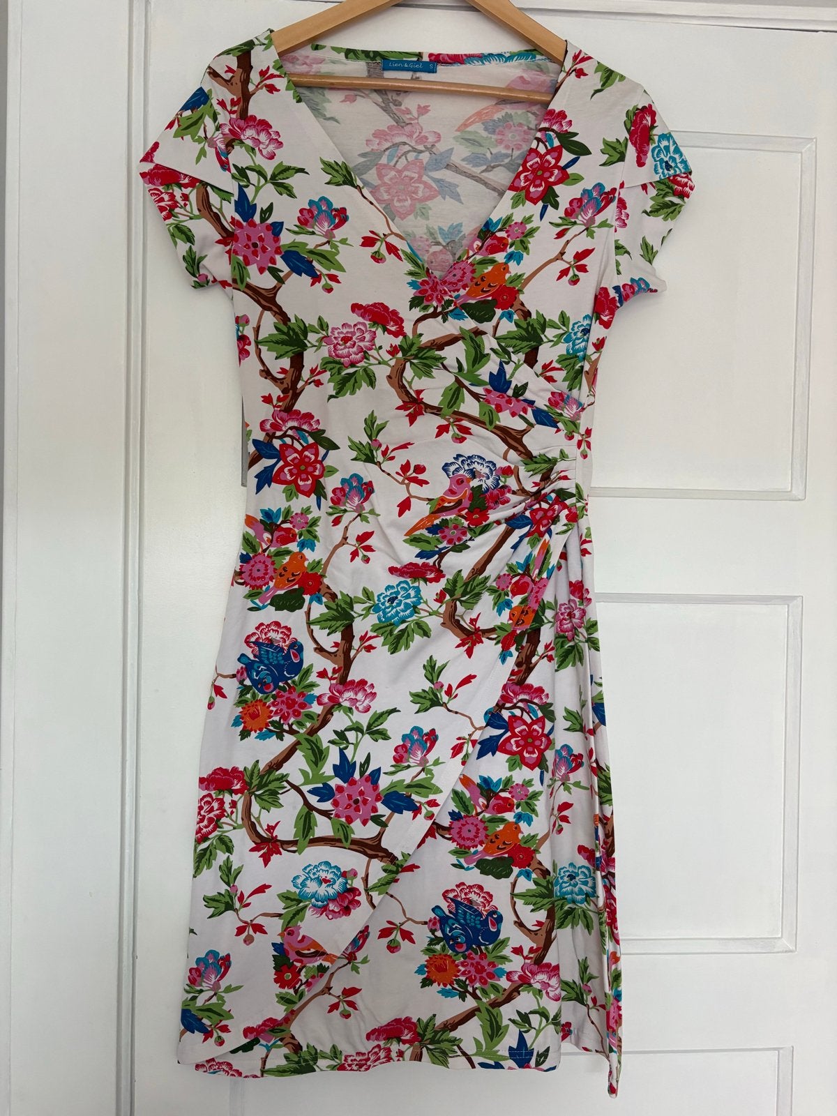 Lien & Giel Jurk met Bloemen- en Vogelprint, Maat S, Kleding | Dames, Meerkleurig, Ophalen of Verzenden, Zo goed als nieuw, Maat 36 (S)