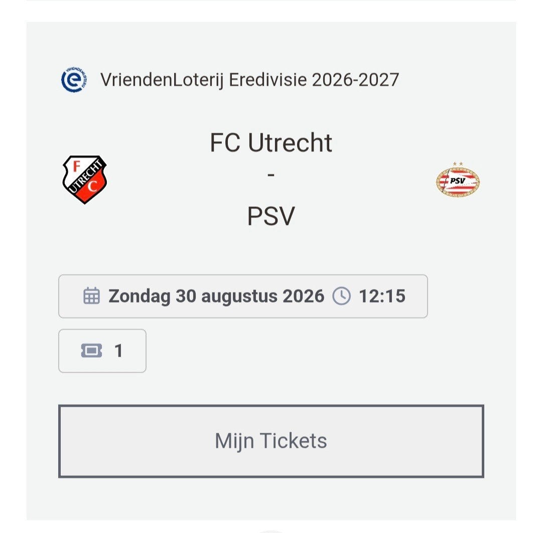 fc utrecht psv ticket bunnikside, Tickets en Kaartjes, Losse kaart, Eén persoon, Augustus