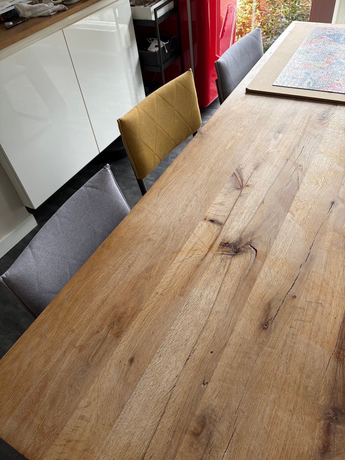 Set van 6 eetkamerstoelen: 4 grijs, 2 geel, Ophalen, Zo goed als nieuw, Metaal, Grijs