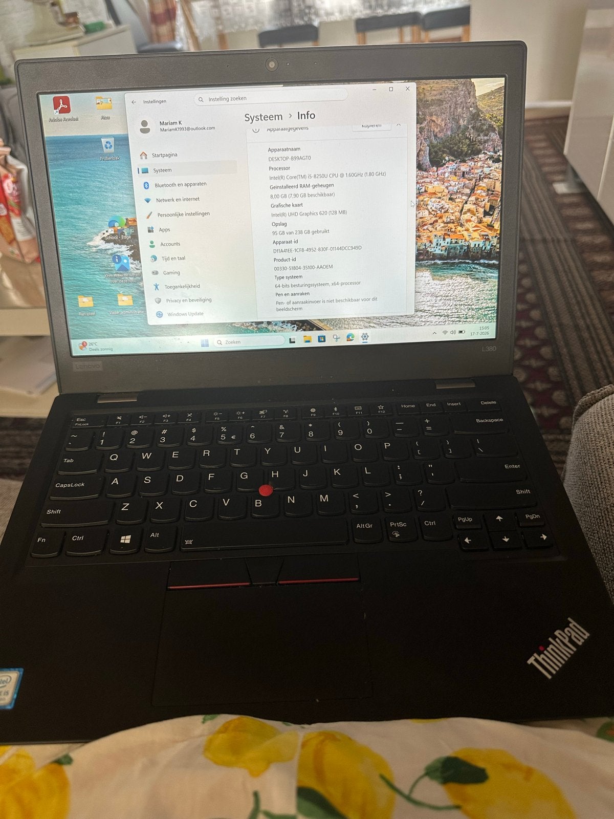Lenovo ThinkPad L380 - i5-8250U, 8GB RAM, 238GB SSD, Computers en Software, Windows Laptops, Ophalen, Gebruikt, 2 tot 3 Ghz, Qwerty