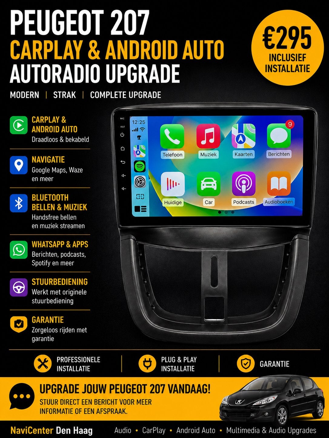 Peugeot 207 CarPlay & Android Auto Autoradio, Auto diversen, Autoradio's, Ophalen of Verzenden