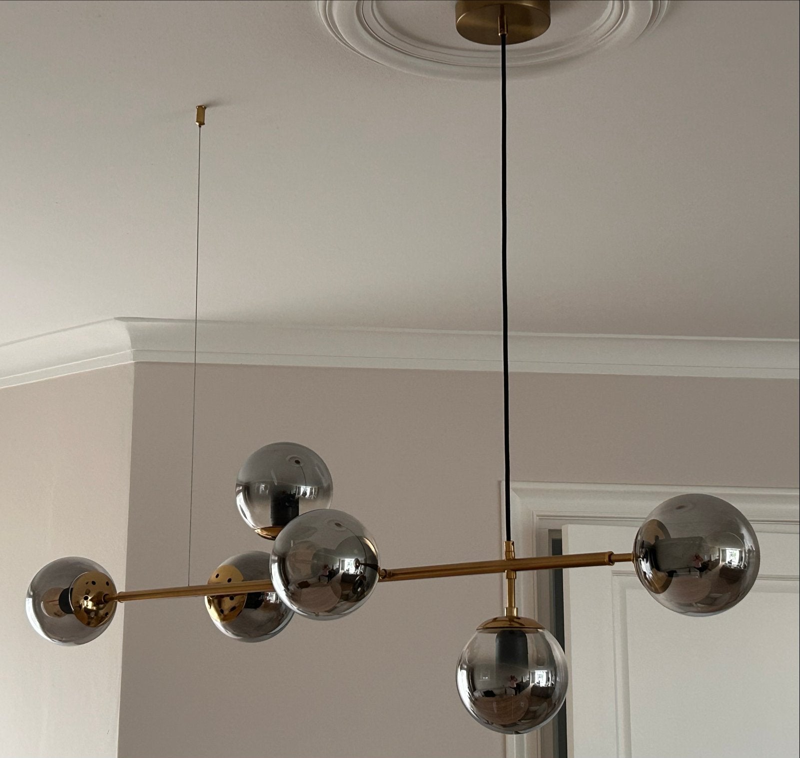 Design Hanglamp met 7 Smoke Glazen Bollen, Ophalen, Zo goed als nieuw, Glas