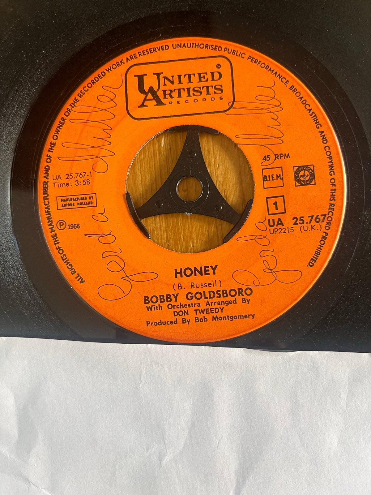 Bobby Goldsboro - Honey (7 inch vinyl single, 1968), Cd's en Dvd's, Ophalen of Verzenden, Gebruikt, 7 inch, Pop