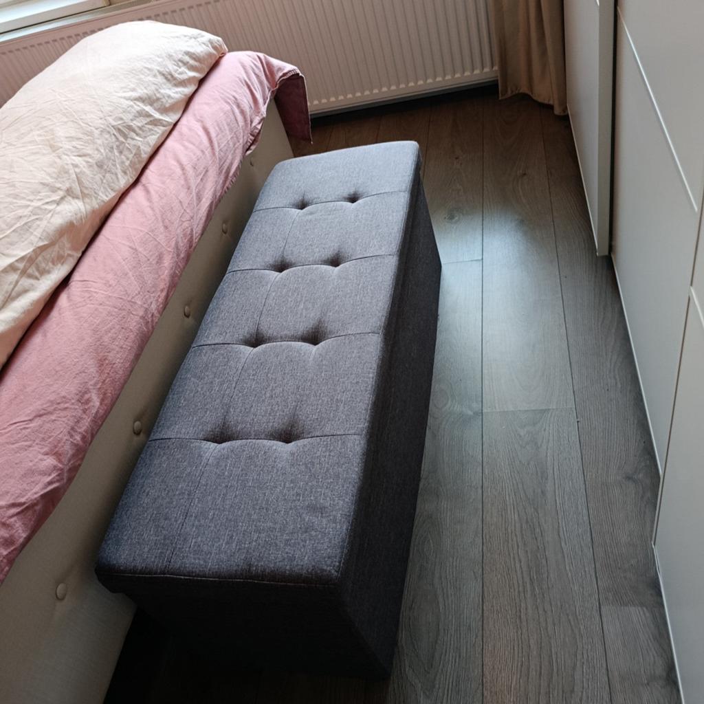 Grey Storage Bench – Foldable, Strong & Spacio (110 cm), Ophalen