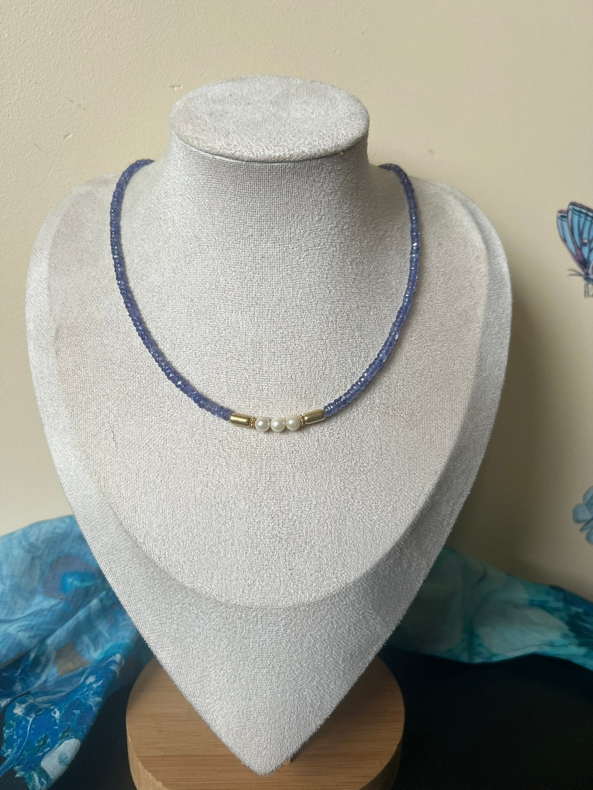 Tanzaniet AKOYA zoutwater parel beschermt intuïtie uniek TIP, Sieraden, Tassen en Uiterlijk, Kettingen, Blauw, Magnolia11, Nieuw