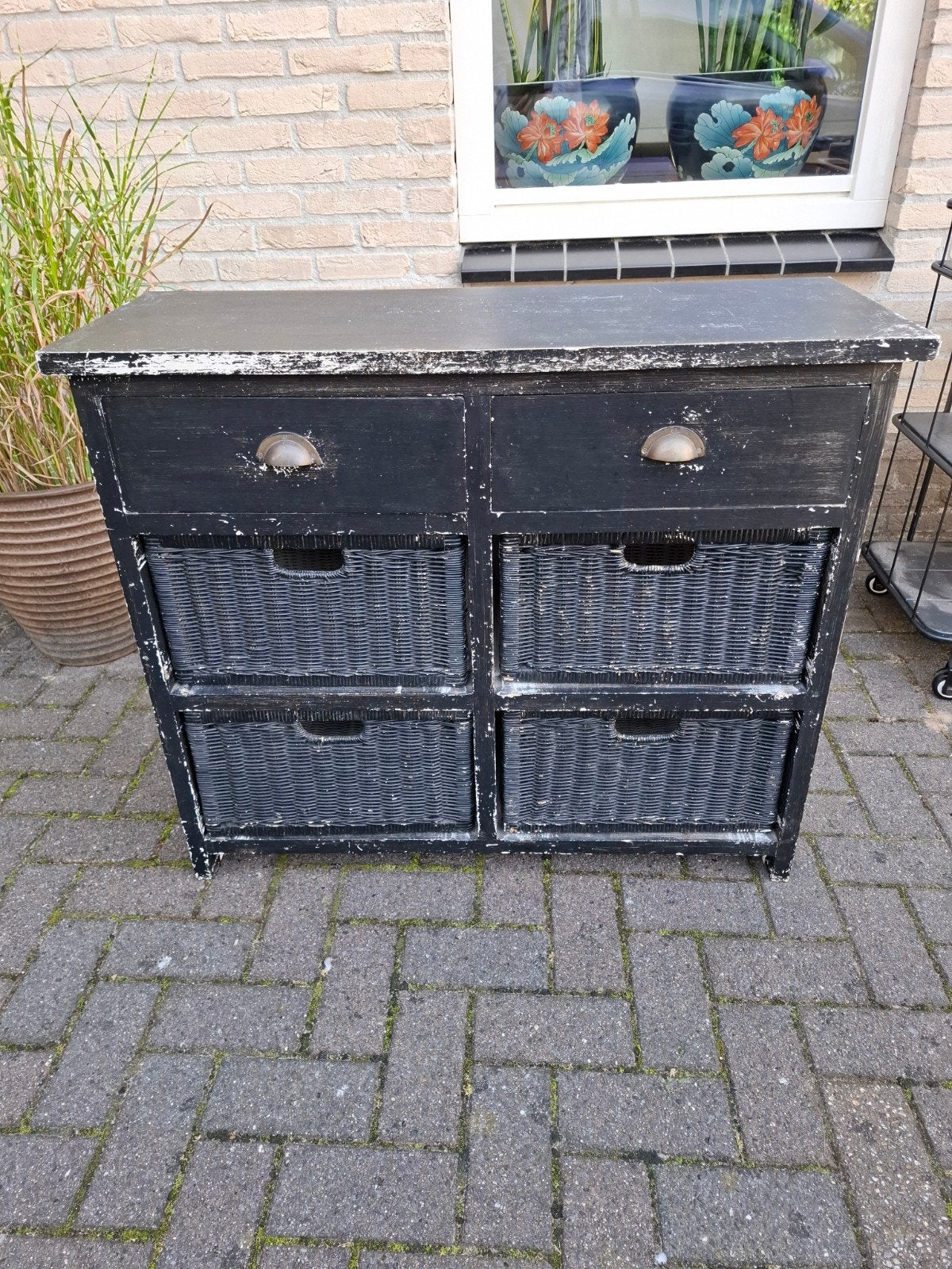 Houten kast met (rieten) lades, Huis en Inrichting, Ophalen, Gebruikt, 5 laden of meer, 50 tot 100 cm