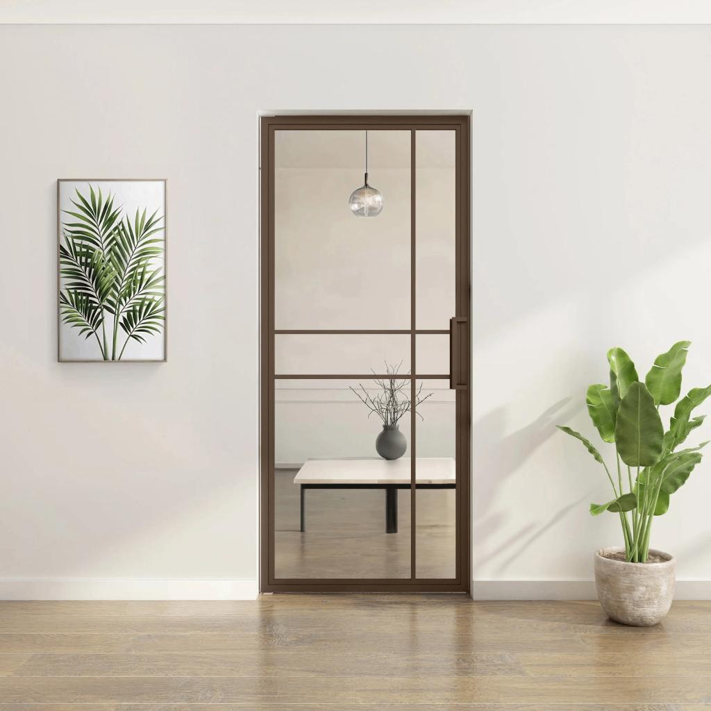 Stalen taatsdeur - Brons - 6 Vlaks - Helder glas Luxe design, Ophalen, 80 tot 100 cm, 215 cm of meer, Binnendeur