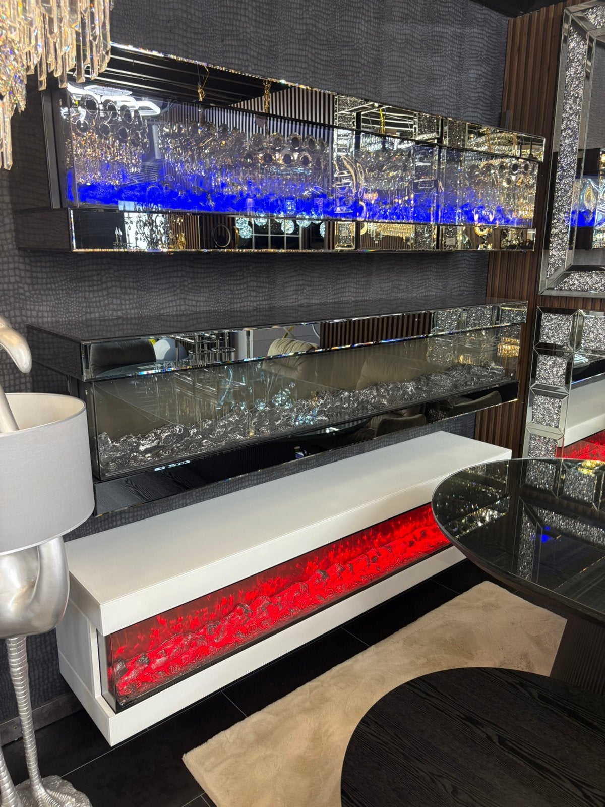 Tv meubel sfeerhaard nieuw haard met kleur wit brons grey, Huis en Inrichting, Ophalen, Minder dan 50 cm, Glas, Nieuw