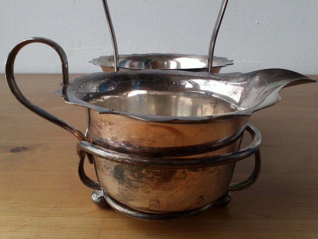 Mooi oud antiek silverplate suiker en roomstel uit Engeland., Antiek en Kunst, Ophalen of Verzenden