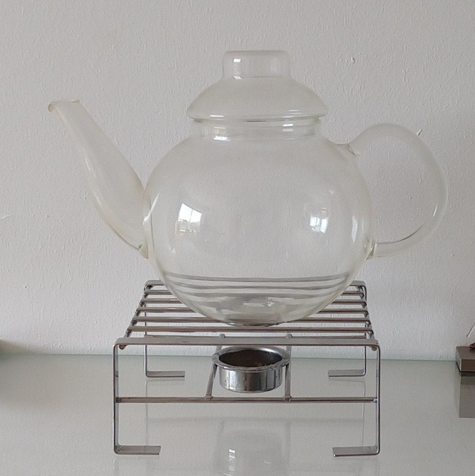 theepot JENAer glas, met warmhouder, volgnr 34, Gebruikt, Overige typen, Ophalen of Verzenden, Glas