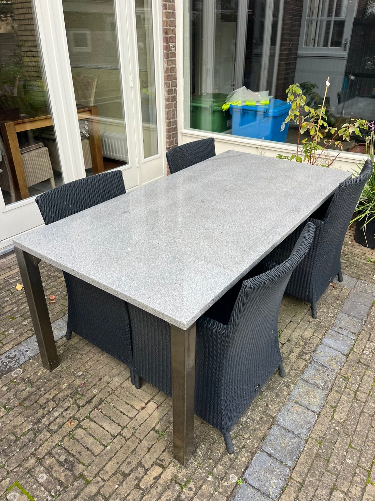 Tuinset met marmeren blad, Ophalen, Gebruikt, Rechthoekig, Overige materialen