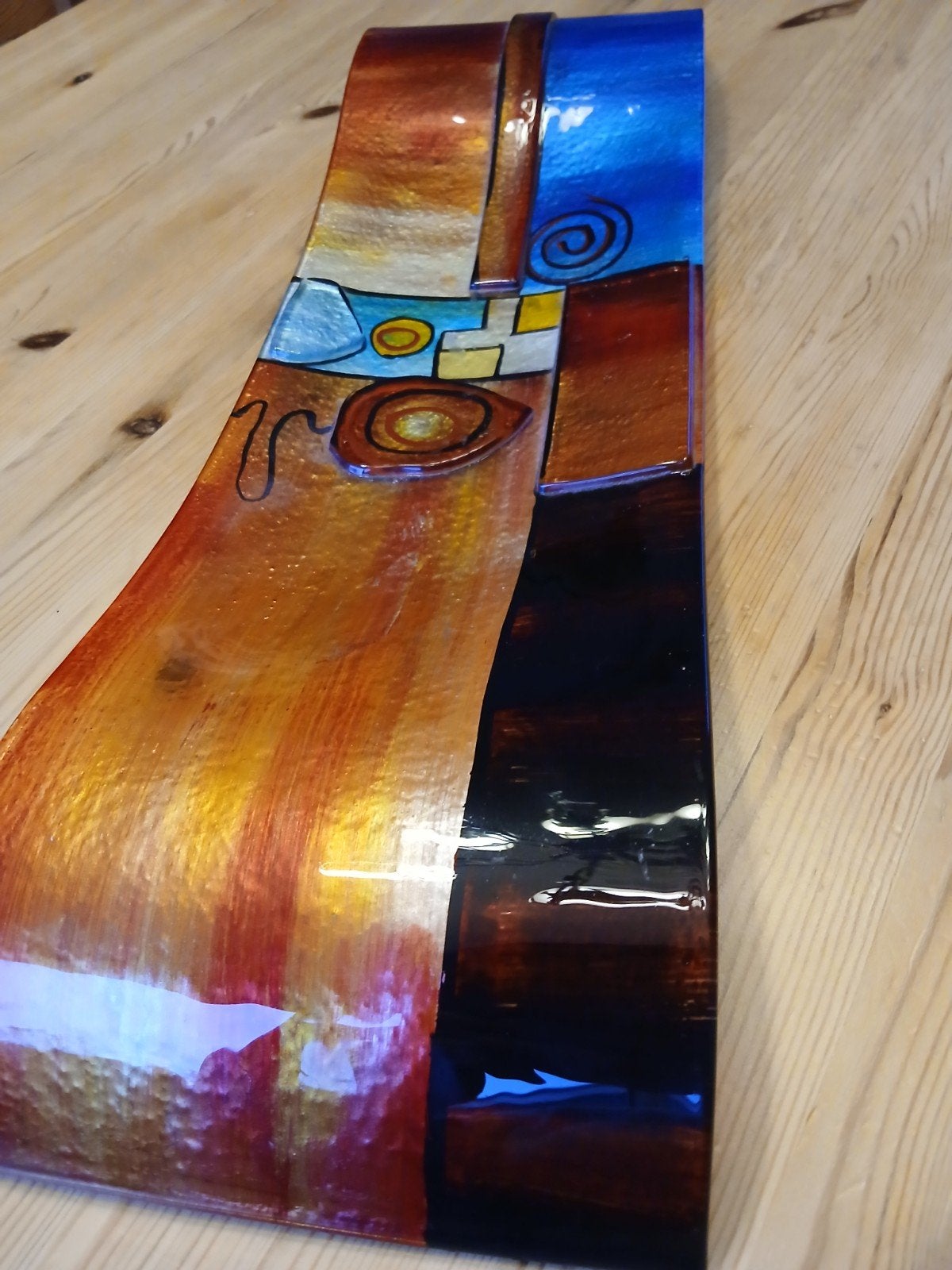 Decoratieve glazen schaal met abstract design, Antiek en Kunst, Glas, Meerkleurig, Handgemaakt, Ophalen of Verzenden