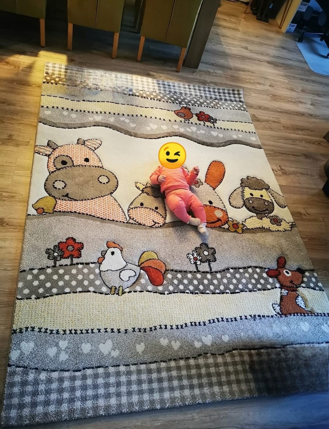 Vrolijk tapijt voor babykamer met boerderijdieren, Oranje, Gebruikt, 150 tot 200 cm, 200 cm of meer