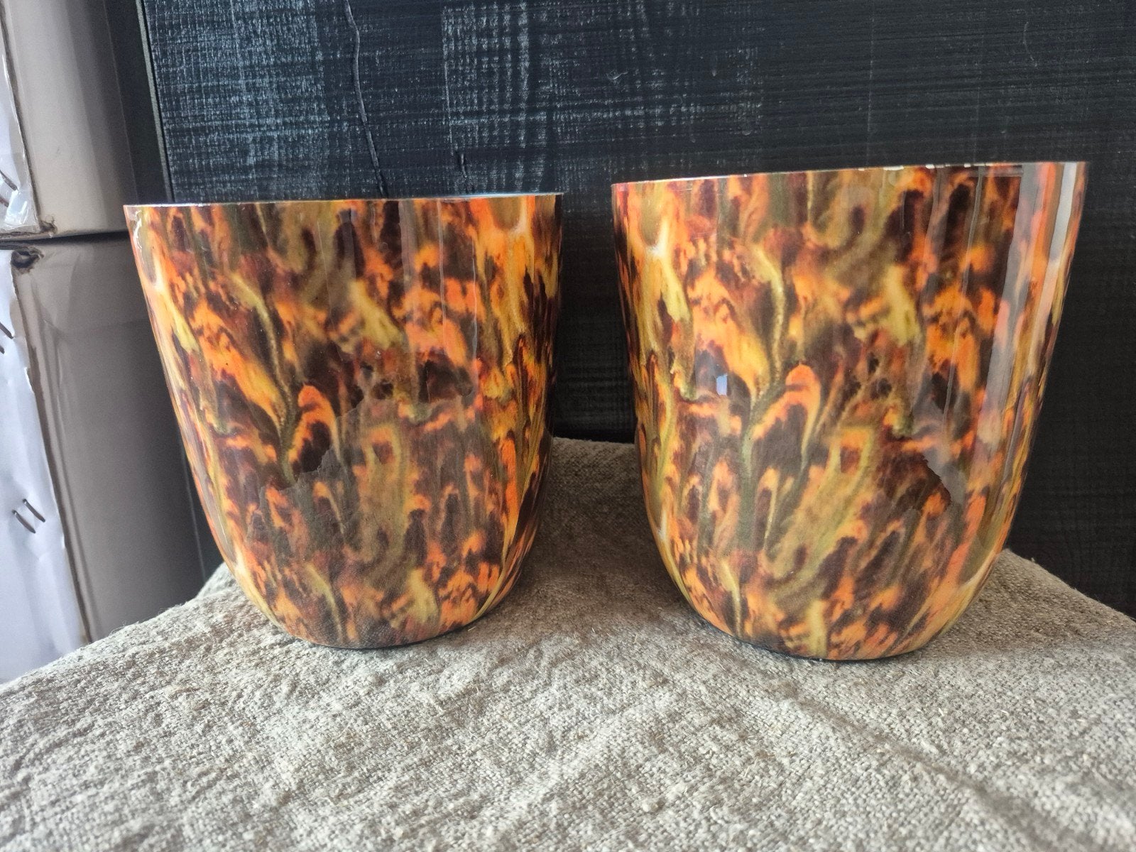 2x TS bloempot Mayk oranje/bruin D 15 H 16 cm, Ophalen of Verzenden, Nieuw, Meerkleurig, Metaal