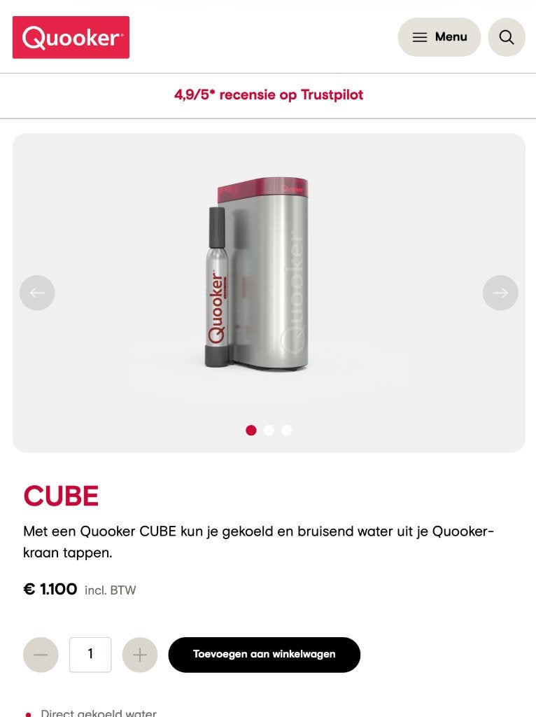 Quooker Cube met extra grote CO,-cilinder, Ophalen, Overige typen, Metaal, Overige merken