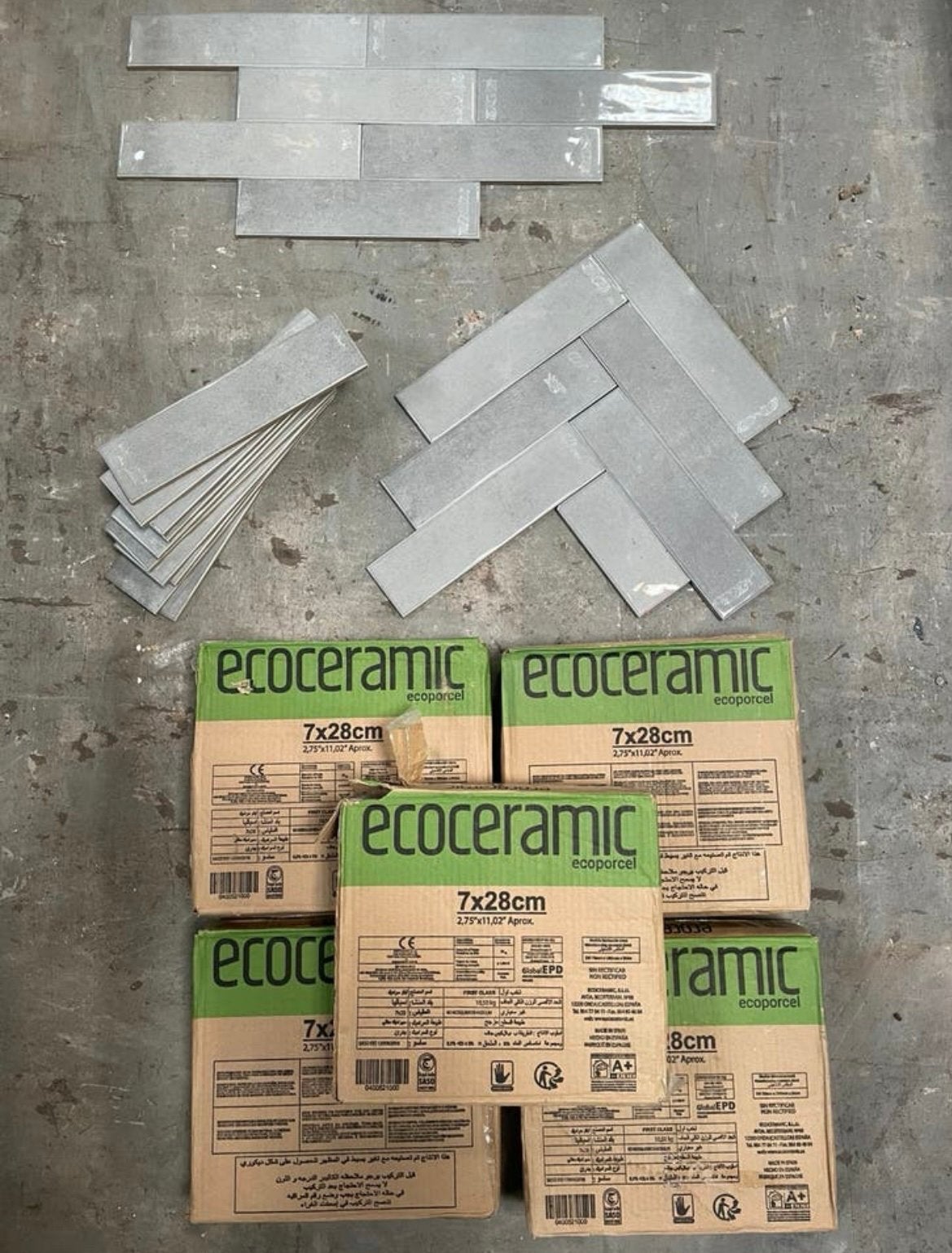 Langwerpige Tegels 3,5m2 Ecoceramic Wandtegels 7x28cm Grigio, Ophalen, Nieuw, Minder dan 20 cm, Minder dan 5 m²