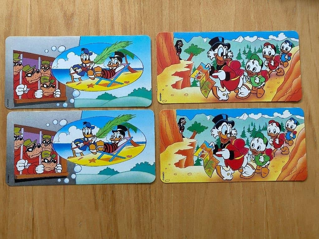 Donald Duck en Dagobert Duck ansichtkaarten (4 stuks), Ophalen of Verzenden, 1980 tot heden, Ongelopen, Sterren en Beroemdheden