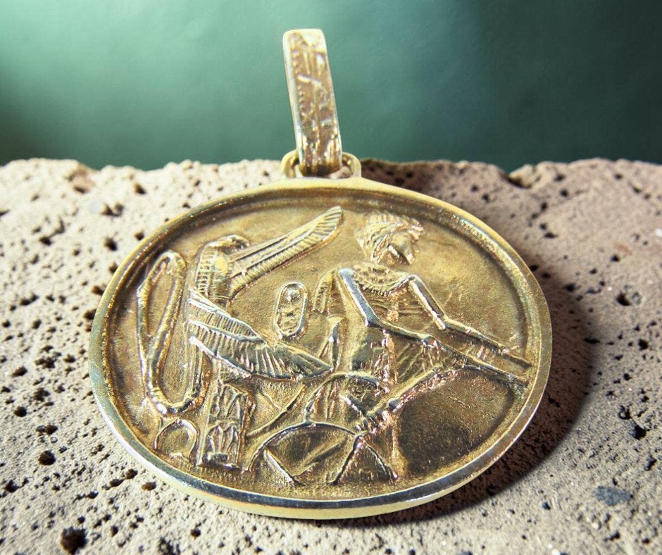 Prachtige verguld 925 zilver Deco Egyptische revival hanger!, Overige voorstellingen, Verzenden, Zo goed als nieuw, X