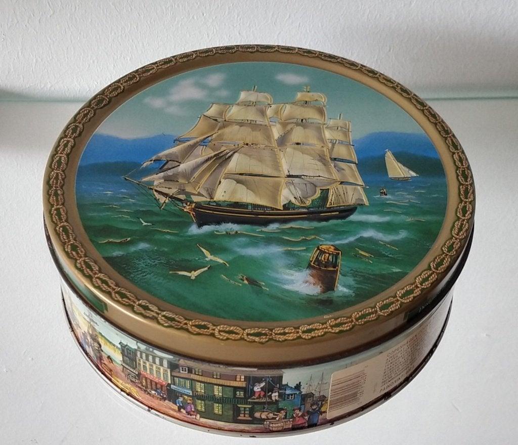 koekblik Deens Denemarken Tall Ships, leeg,  volgnr 8, Verzamelen, Ophalen of Verzenden, Gebruikt, Koek(jes), Overige merken