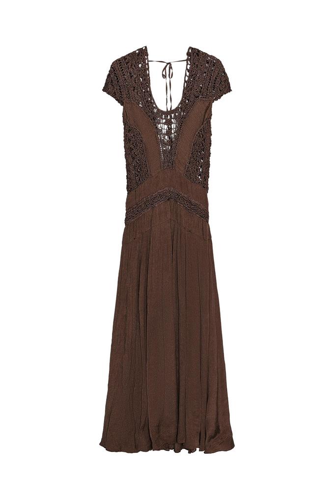 Zara Limited Edition Maxi Jurk Nieuw Zara Lange jurk Broderi, Maat 38/40 (M), Bruin, Nieuw, Ophalen of Verzenden