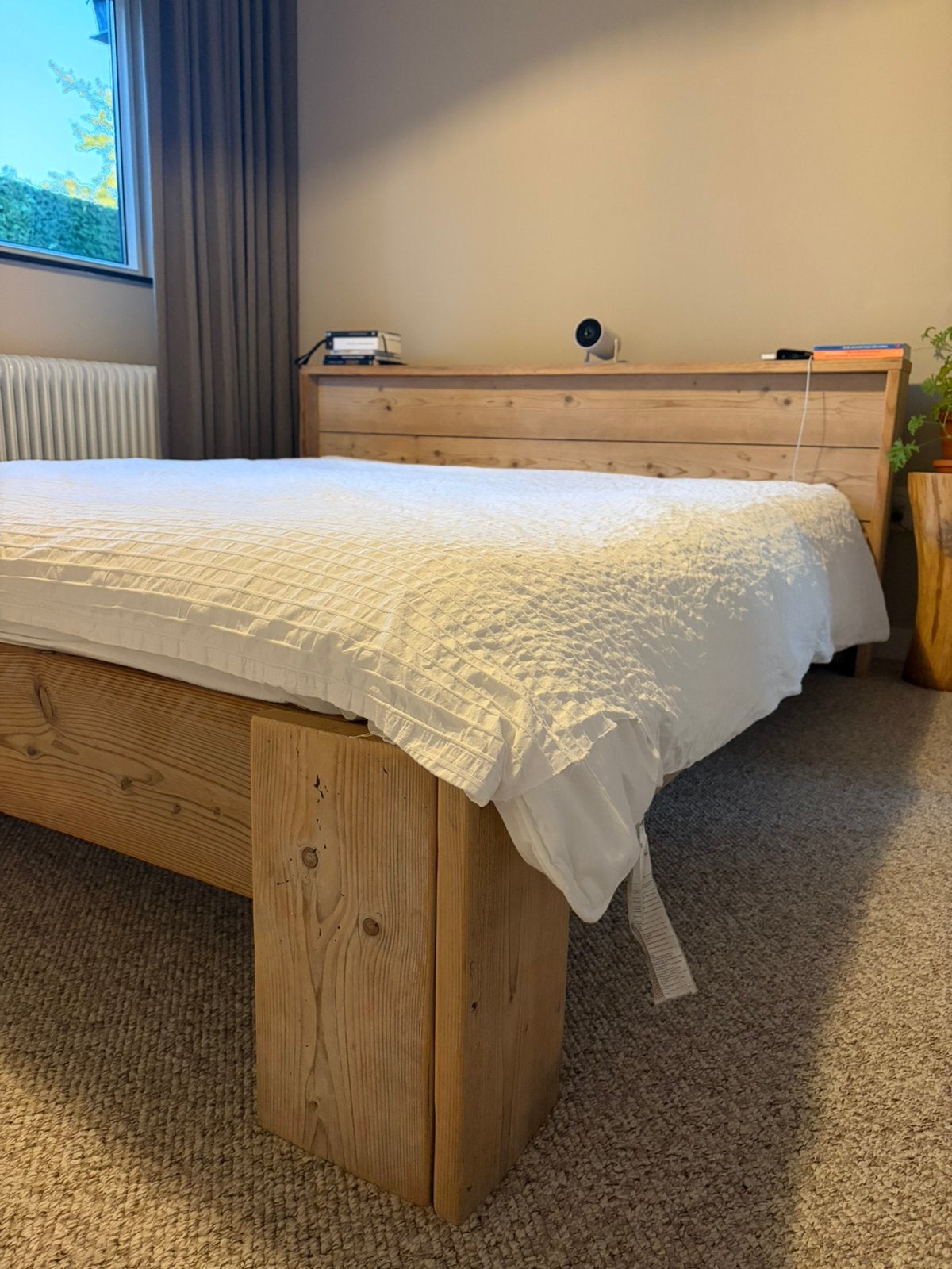 Mooi steigerhouten tweepersoonsbed, Ophalen, Gebruikt, 210 cm, Tweepersoons