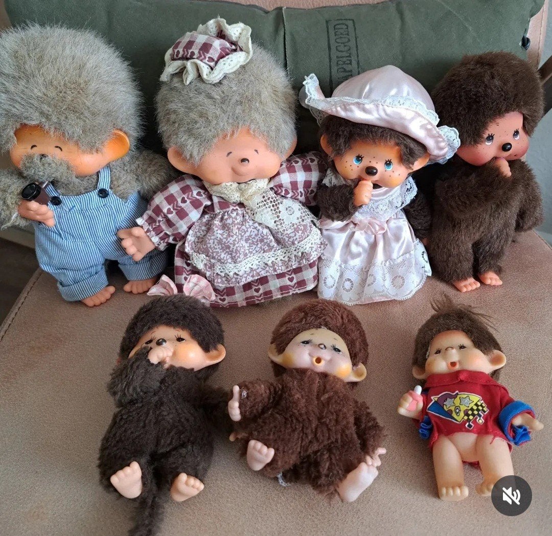 Diverse vintage Monchhichi aapjes Sekiguchi zie beschr pst, Ophalen of Verzenden, Gebruikt
