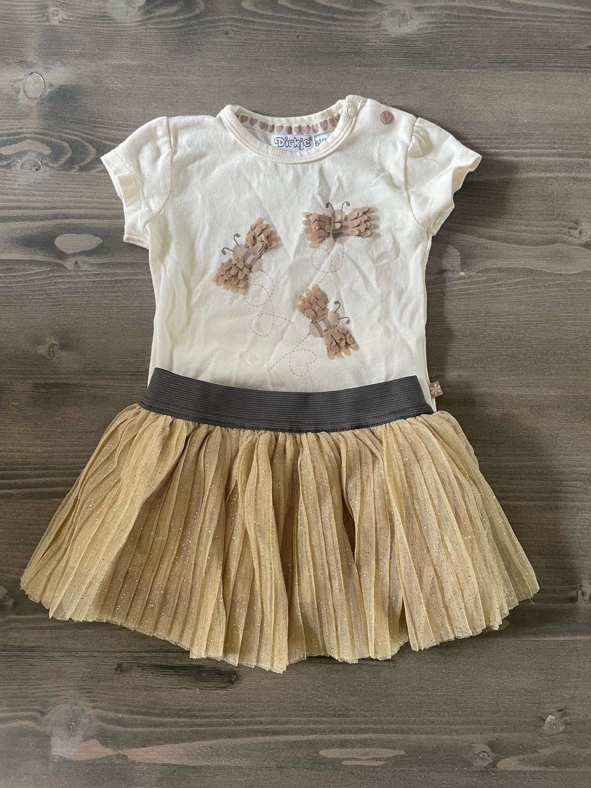 Dirkje shirt met gouden rokje - Maat 62/3M, Kinderen en Baby's, Babykleding | Maat 62, Ophalen of Verzenden, Nieuw, Meisje, Setje