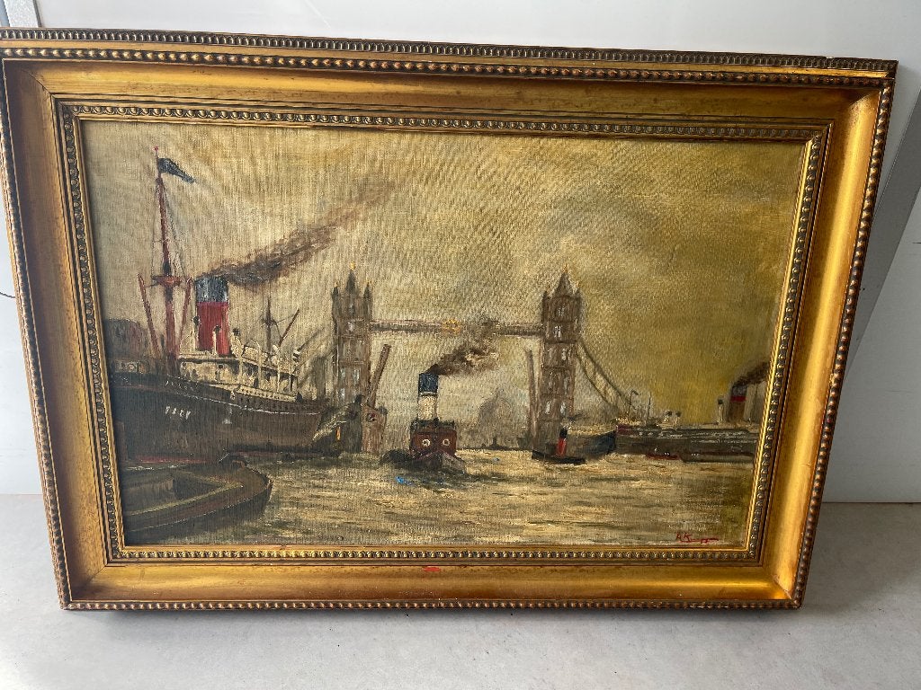 schilderij Haven Rotterdam, Antiek en Kunst, Ophalen, Gesigneerd, Olieverf, Landschap