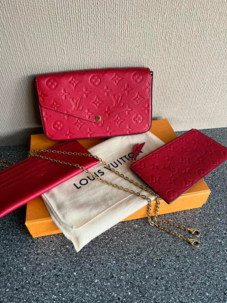 Louis Vuitton Felicie, Sieraden, Tassen en Uiterlijk, Tassen | Damestassen, Ophalen of Verzenden, Zo goed als nieuw, Rood, Handtas