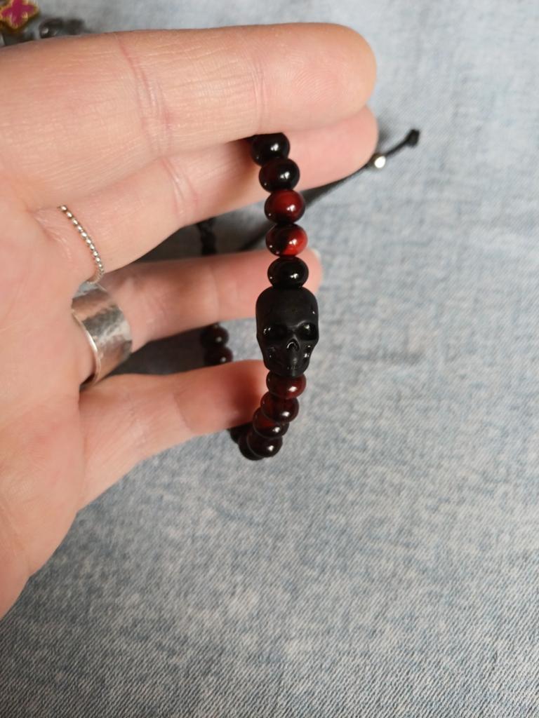 Heren Armband met Skull en Stainless Steel Kralen, Sieraden, Tassen en Uiterlijk, Armbanden, Ophalen of Verzenden, Nieuw, Zilver