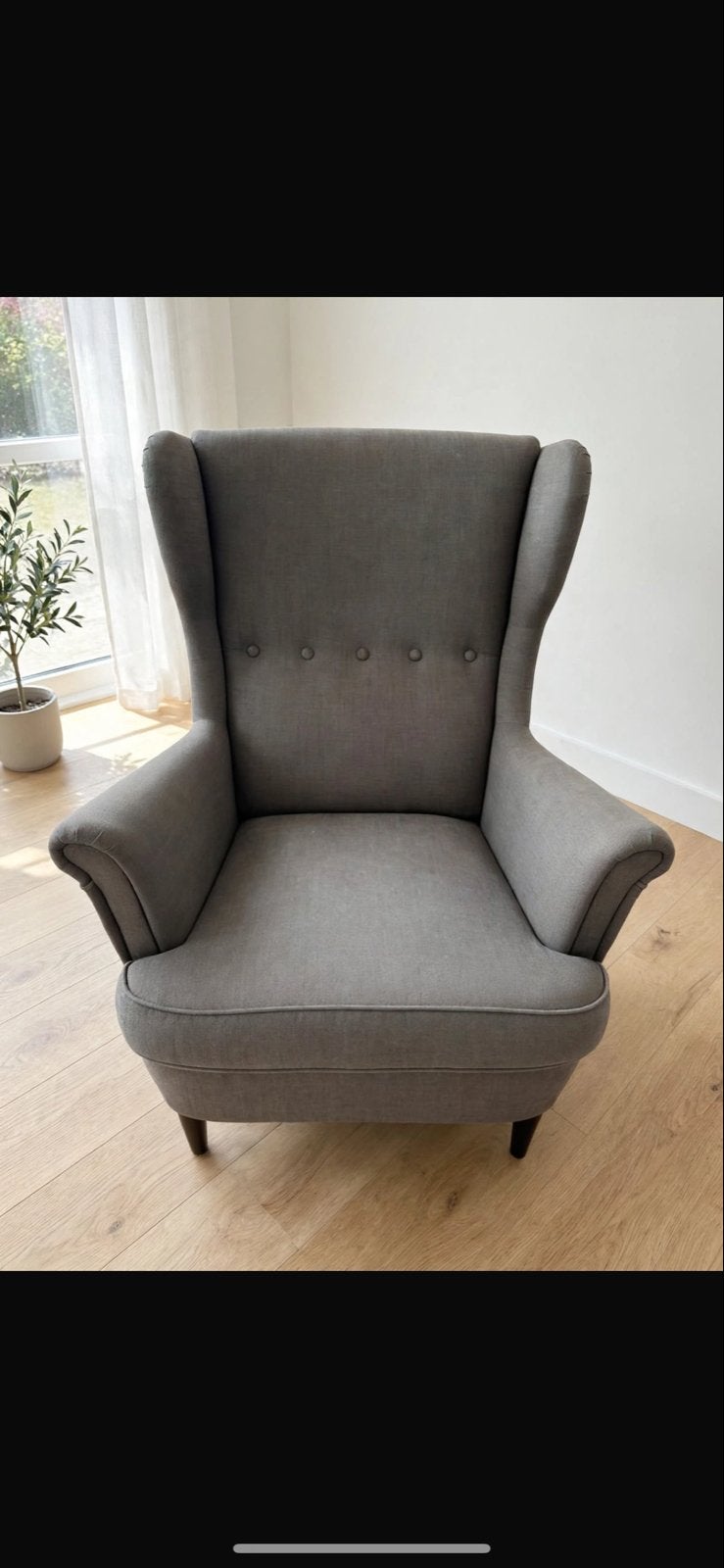 IKEA Strandmon Fauteuil met Hocker - Grijs, Huis en Inrichting, Ophalen, Zo goed als nieuw, Stof
