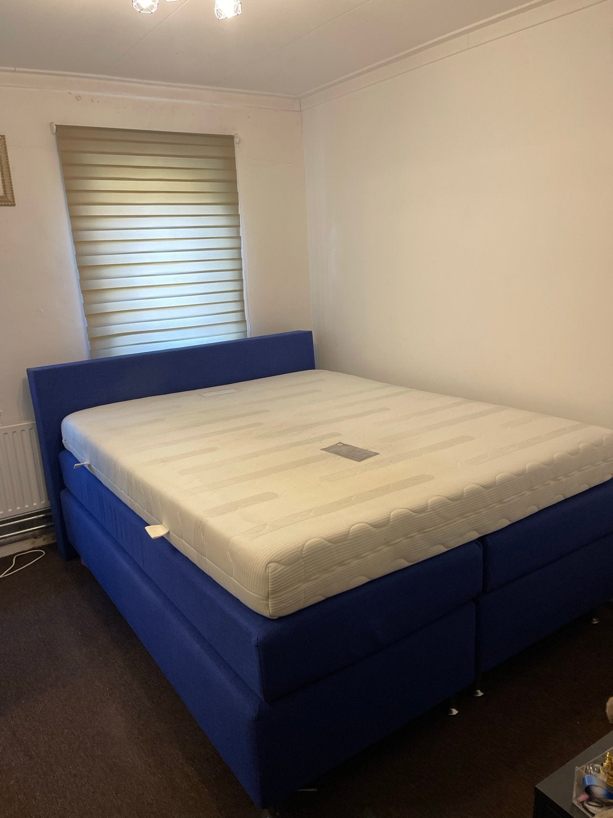 Comfortabele blauwe boxspring met matras, Ophalen, Blauw, Tweepersoons, Zo goed als nieuw