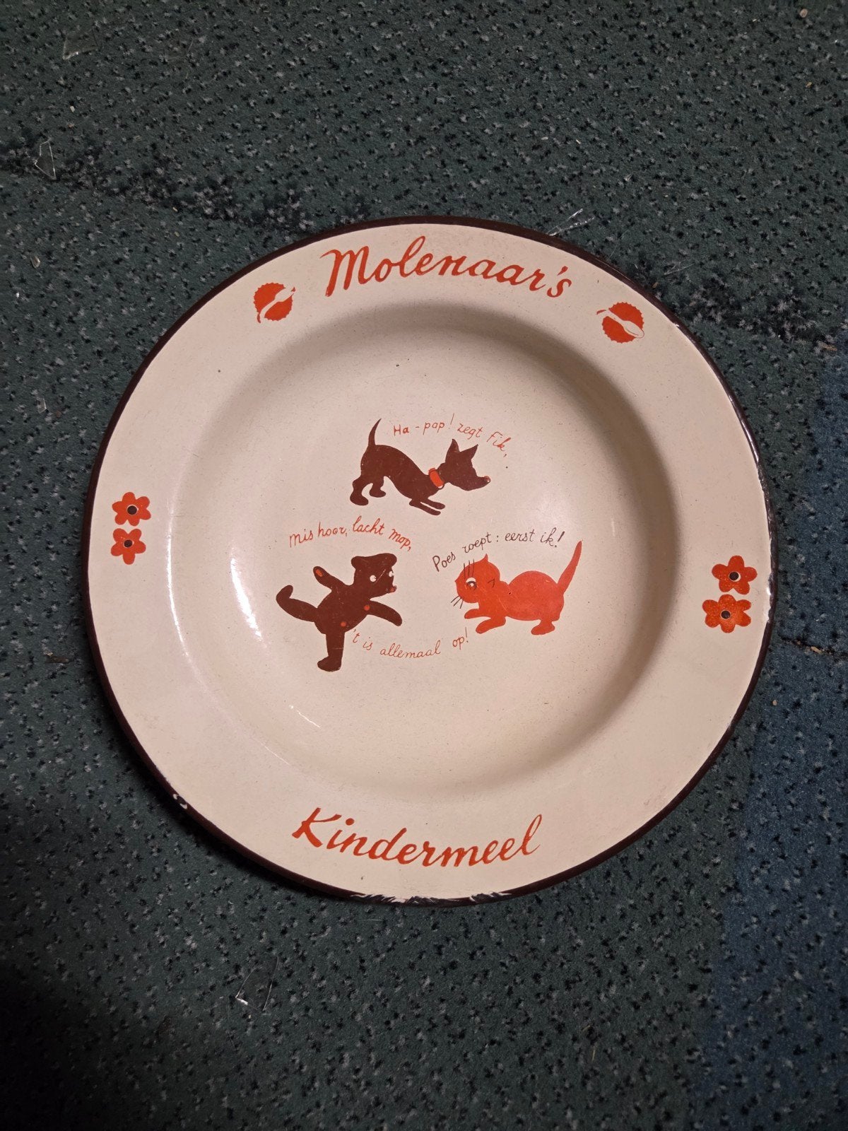 Vintage emaille kinderbordje Molenaar’s Kindermeel, Verzenden