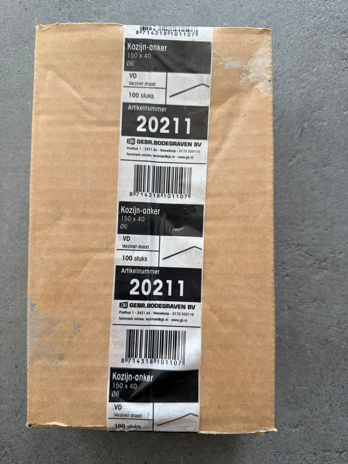 Kozijn-anker 150x40 Ø6 Verzinkt draad - 100 stuks, Ophalen of Verzenden, Nieuw, 100 tot 250 mm, Overige typen