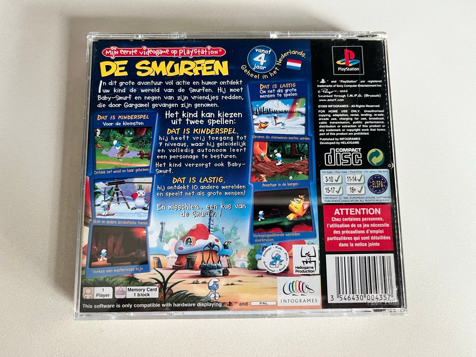 De Smurfen - PlayStation 1 (PS1) -, 1 speler, P, Ophalen of Verzenden, Vanaf 3 jaar