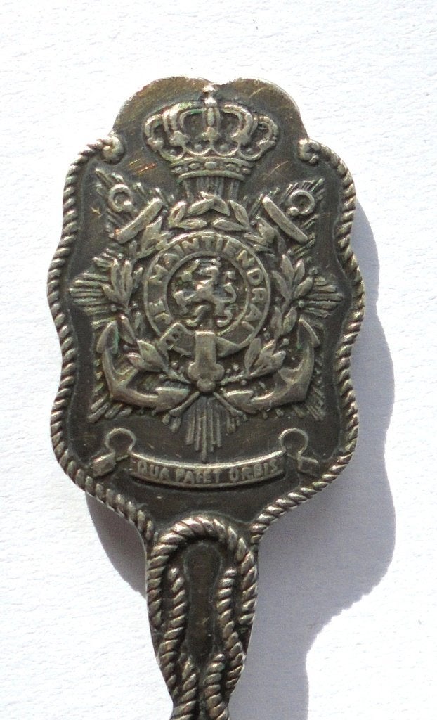 Verzilverd lepeltje Korps Mariniers, "Qua patet orbis" KM., Ophalen of Verzenden, Marine, Nederland, Overige typen