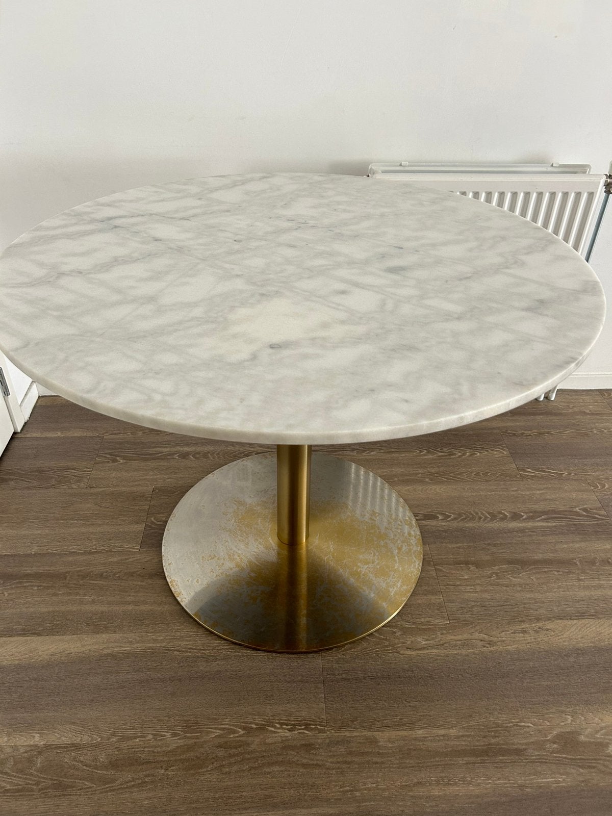 Marmer eettafel met gouden poot, Ophalen, Rond, 100 tot 150 cm