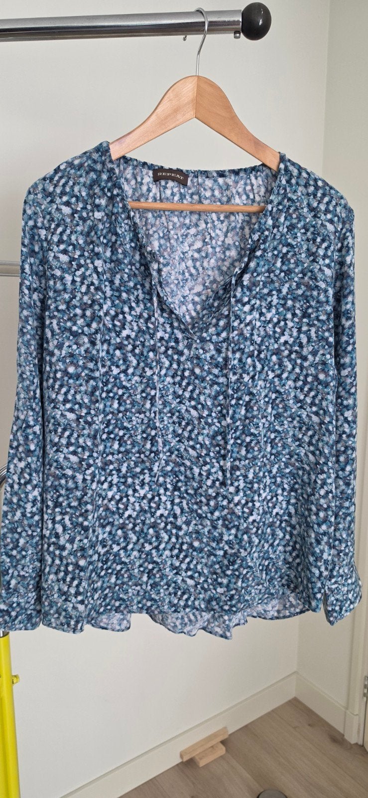 Repeat 100% Zijde Blouse Blauwgroen Maat 42, Repeat, Blauw, Maat 42/44 (L), Ophalen of Verzenden