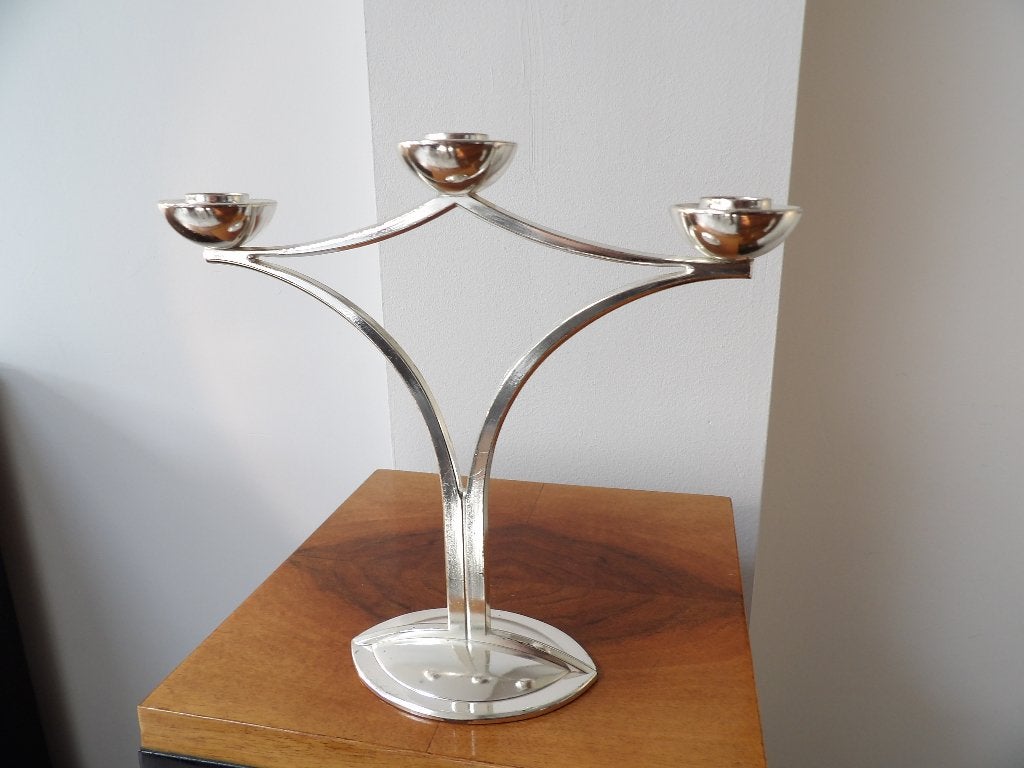 Grote Art Nouveau Style Kandelaar BMF verzilverd, 80er jaren, Ophalen of Verzenden, Zilver