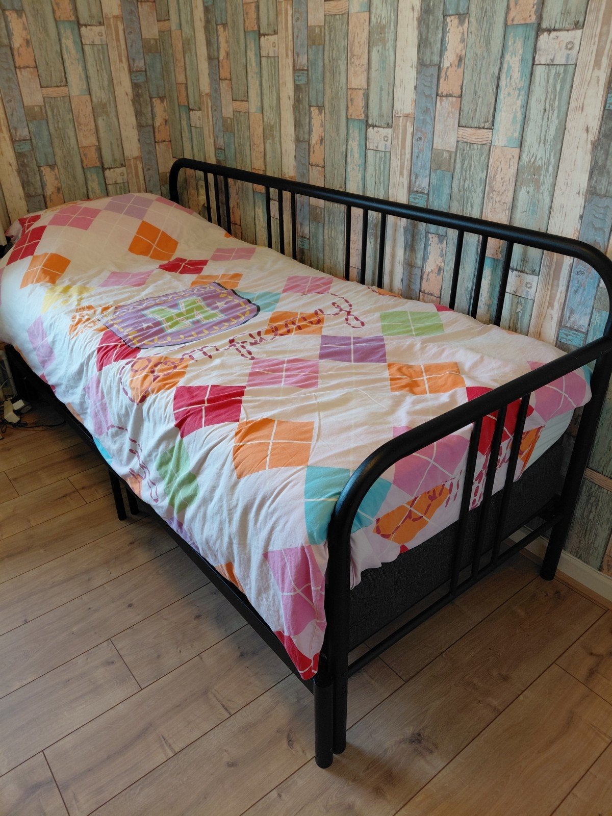 IKEA FYRESDAL Bedbank met 2 matrassen, zwart, 80x200 cm, Ophalen, Gebruikt, Zwart, Tweepersoons