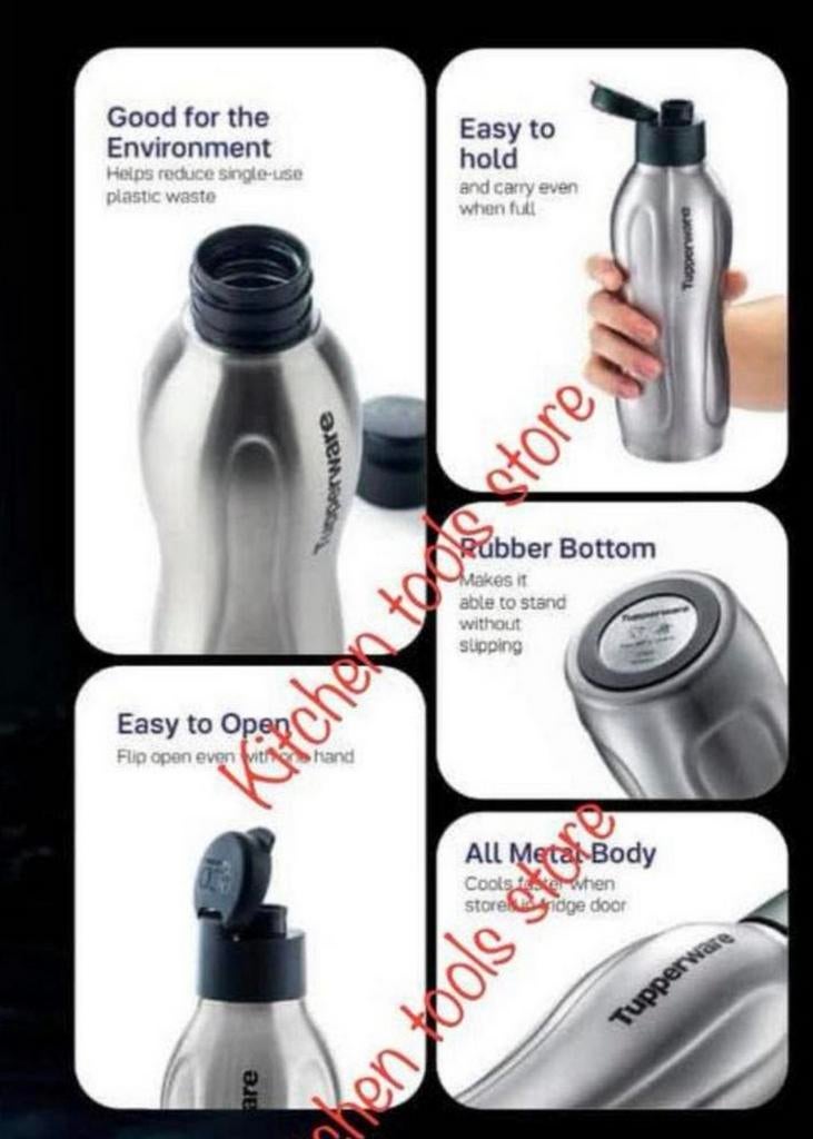 Tupperware Exclusieve Rvs Metaal Eco Fles 880 ml sportdop, Ophalen of Verzenden, Nieuw, Beker of Kan