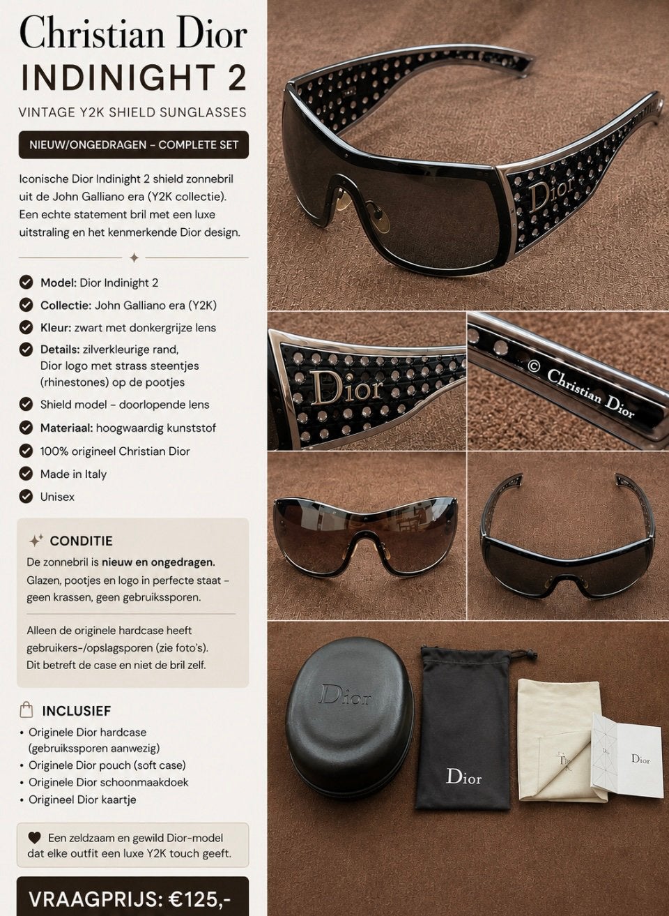 Unisex Christian Dior Zonnebril met originele accessoires, Zonnebril, Zwart, Nieuw, Ophalen of Verzenden