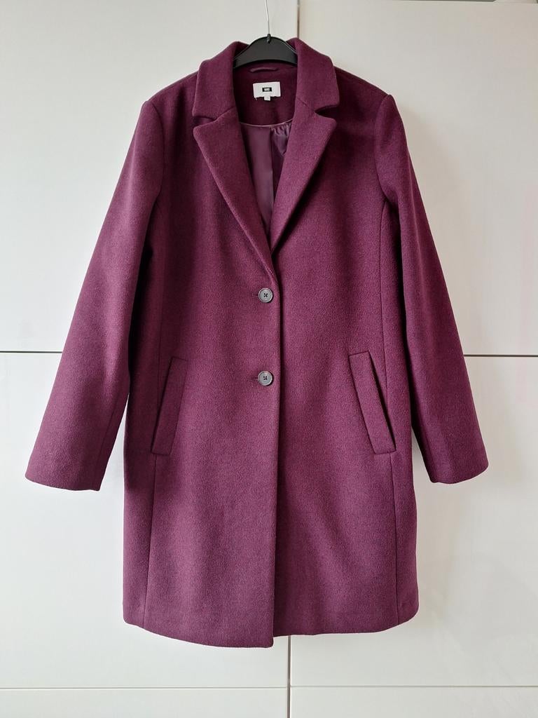 WE Fashion aubergine jas in wolmix, Kleding | Dames, WE, Paars, Maat 42/44 (L), Ophalen of Verzenden