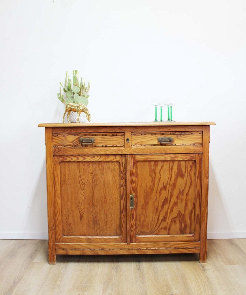 Brocante grenen kast met lades. Houten vintage dressoir, Antiek, brocante, vintage, landelijk, klassiek, O, Ophalen of Verzenden