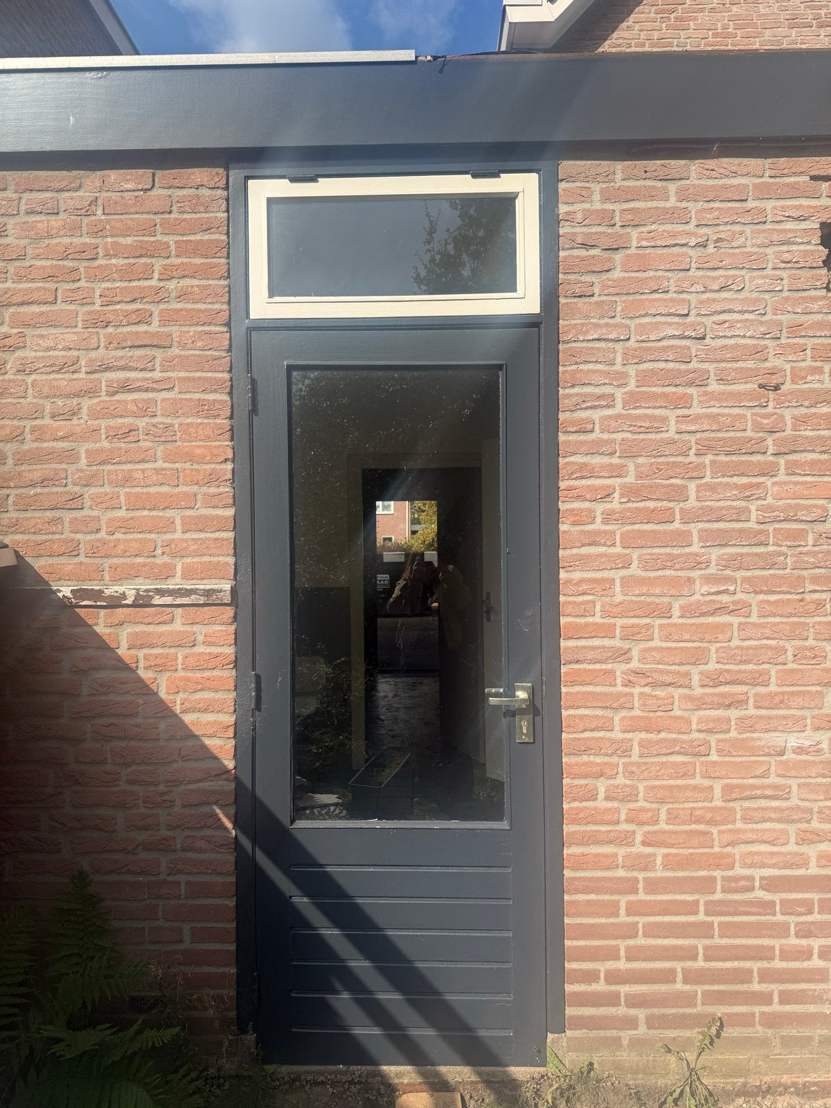 Buitendeur met glas en bovenlicht, Ophalen, Gebruikt, 80 tot 100 cm, 215 cm of meer