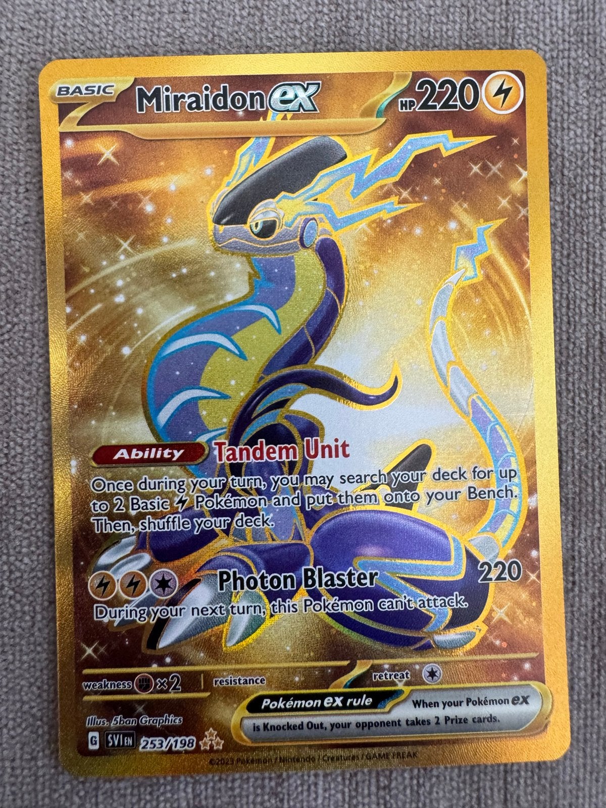 Miraidon ex Pokémon kaart (Goud) - Scarlet & Violet, Ophalen of Verzenden, Zo goed als nieuw, Losse kaart, Foil