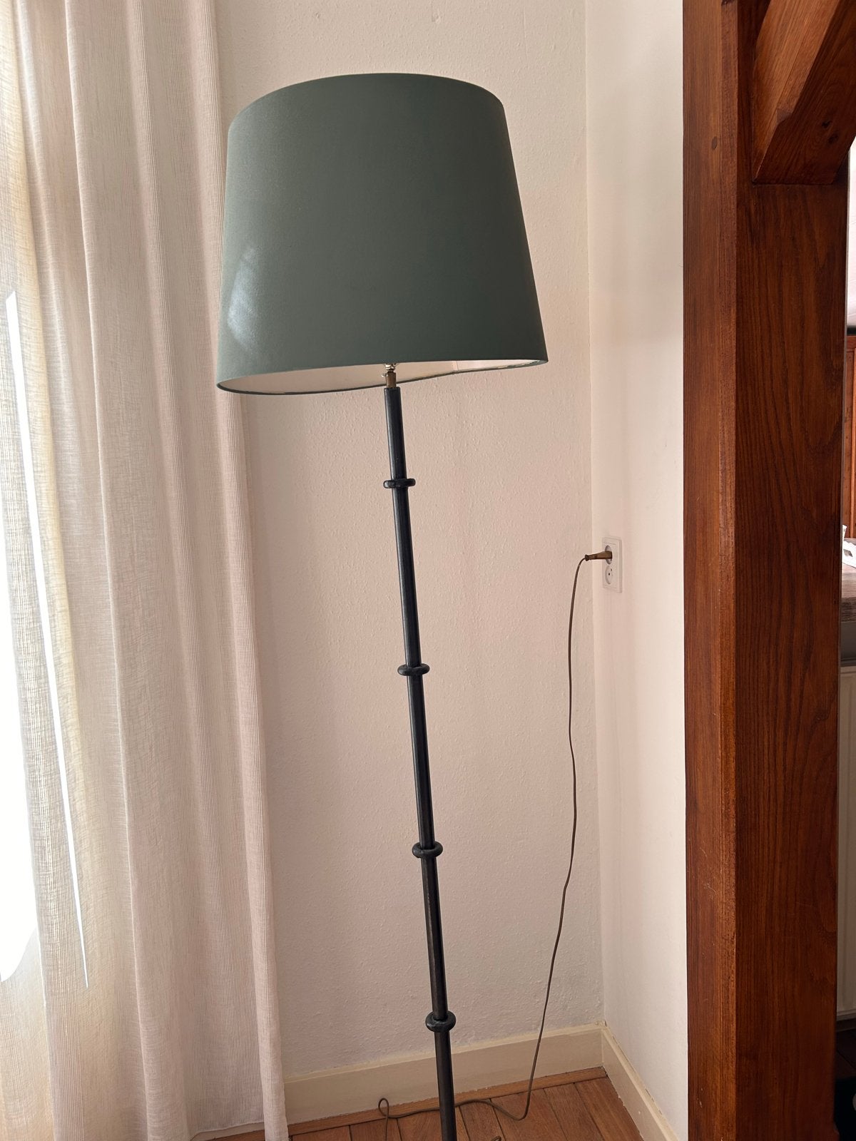 Stijlvolle staande lamp met donkergroene kap, Gebruikt, Landelijk, Metaal, 150 tot 200 cm