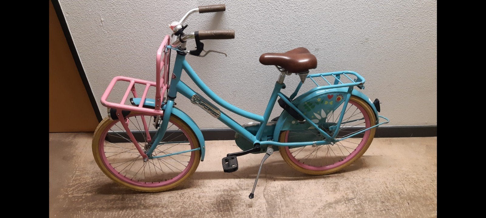 Kinderfiets Popal 22 inch - Blauw/Roze met voordrager, Ophalen of Verzenden, Gebruikt, Velgrem, 20 inch of meer