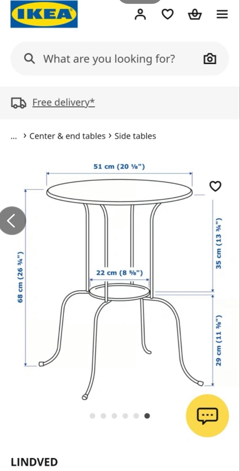 IKEA LINDVED bijzettafel wit - nieuw, Huis en Inrichting, Ophalen, Minder dan 55 cm, Metaal of Aluminium, Rond
