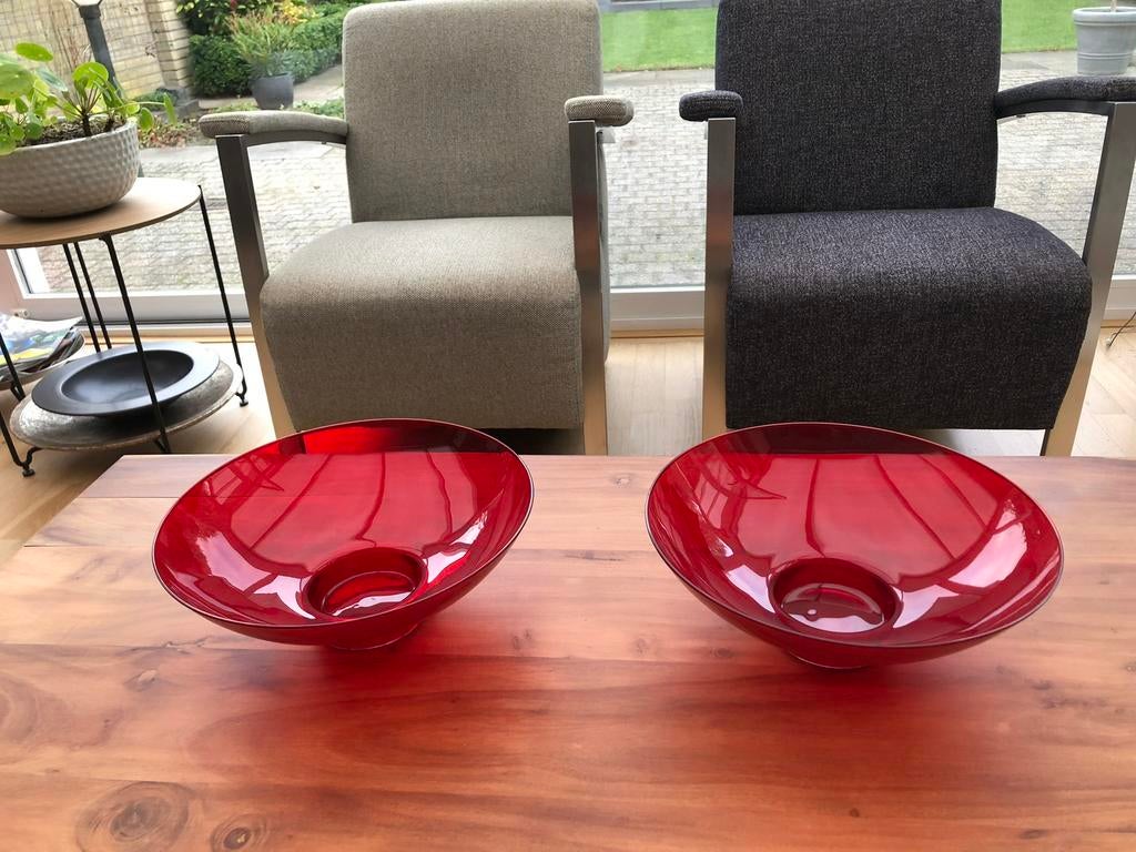 2 MOOIE RODE GLAZEN SCHALEN, Ophalen, Schaal, Rond, Glas